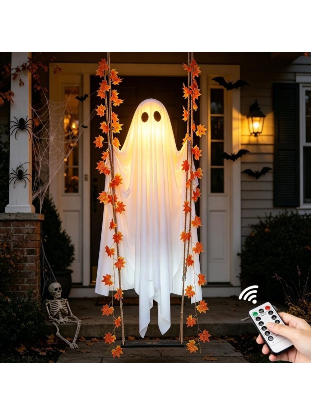 Spooky Cute 4.4 FT Swinging Ghost Halloween Decor - Outdoor Yard & Porch